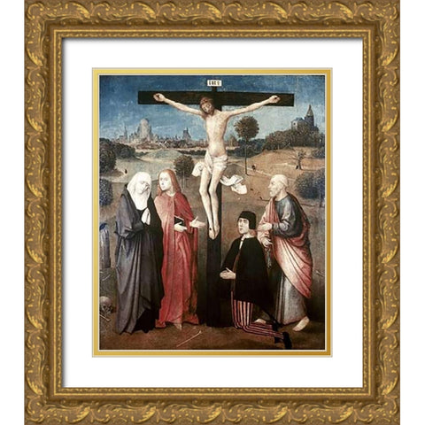 Crucifixion Gold Ornate Wood Framed Art Print with Double Matting by Bosch, Hieronymus