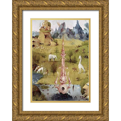 Garden of Earthly Delights - Detail #2 Gold Ornate Wood Framed Art Print with Double Matting by Bosch, Hieronymus
