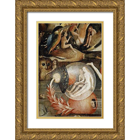 Garden of Earthly Delights - Detail #7 Gold Ornate Wood Framed Art Print with Double Matting by Bosch, Hieronymus