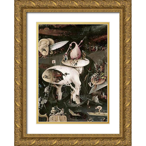 Garden of Earthly Delights - Detail #8 Gold Ornate Wood Framed Art Print with Double Matting by Bosch, Hieronymus