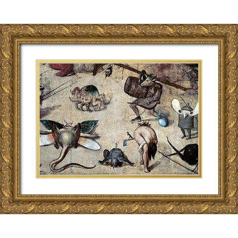 Temptation of St. Anthony - Detail Gold Ornate Wood Framed Art Print with Double Matting by Bosch, Hieronymus