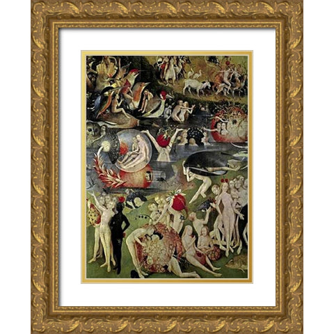 The Garden of Earthly Delights (Detail) Gold Ornate Wood Framed Art Print with Double Matting by Bosch, Hieronymus