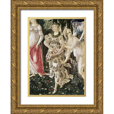 La Primavera - Detail Gold Ornate Wood Framed Art Print with Double Matting by Botticelli, Sandro