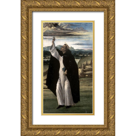 Saint Dominic Gold Ornate Wood Framed Art Print with Double Matting by Botticelli, Sandro