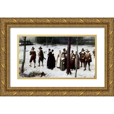 Pilgrims Going To Church Gold Ornate Wood Framed Art Print with Double Matting by Boughton, George Henry