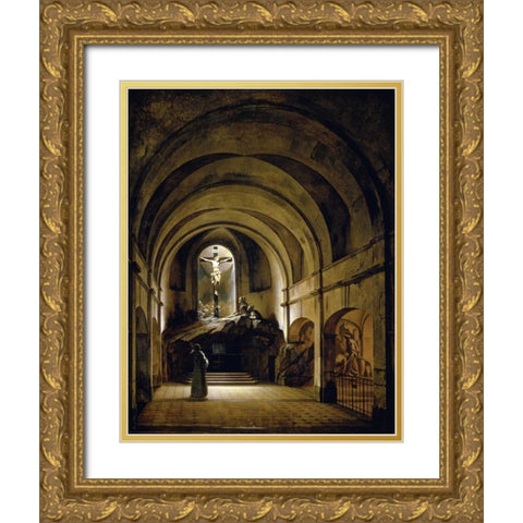 Chapelle Du Calvaire Gold Ornate Wood Framed Art Print with Double Matting by Bouton, Charles-Marie