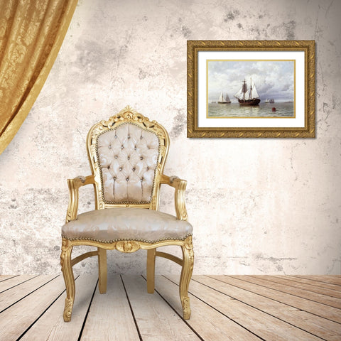 Outward Bound Whaler Gold Ornate Wood Framed Art Print with Double Matting by Bradford, William