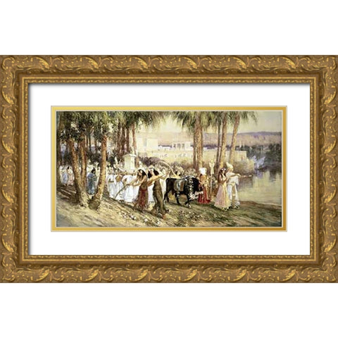Egyptian Procession Gold Ornate Wood Framed Art Print with Double Matting by Bridgman, Frederick Arthur