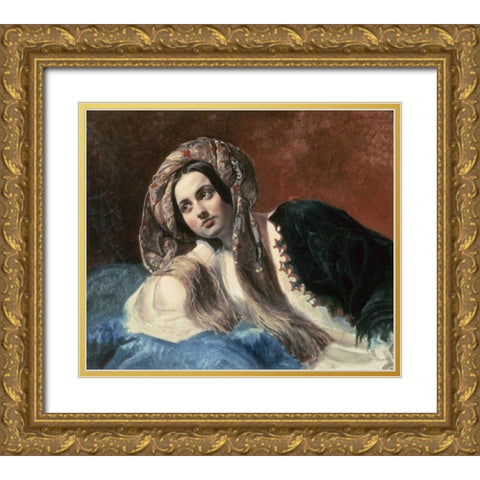 Turkish Woman Gold Ornate Wood Framed Art Print with Double Matting by Briullov, Karl Pavlovic