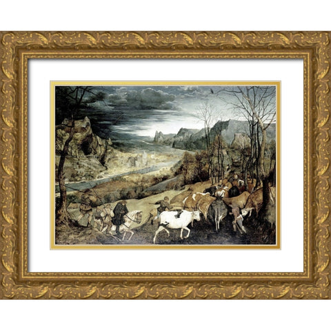 Return of the Herd Gold Ornate Wood Framed Art Print with Double Matting by Bruegel the Elder, Pieter