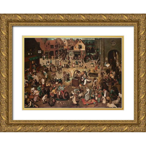 The Fight Between Carnival and Lent Gold Ornate Wood Framed Art Print with Double Matting by Bruegel the Elder, Pieter