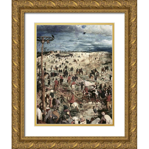 The Procession to Calvary (Detail) (II) Gold Ornate Wood Framed Art Print with Double Matting by Bruegel the Elder, Pieter