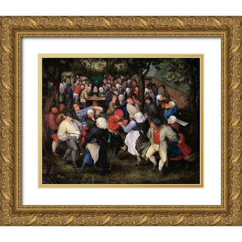 Village Celebration (II) Gold Ornate Wood Framed Art Print with Double Matting by Bruegel the Elder, Pieter