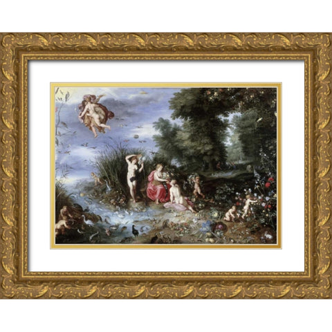 Allegory of The Elements Gold Ornate Wood Framed Art Print with Double Matting by Jan Brueghel the Elder