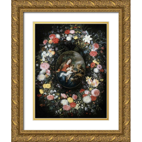 Mystic Marriage of Saint Catherine Gold Ornate Wood Framed Art Print with Double Matting by Jan Brueghel the Elder