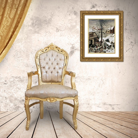 Census at Bethlehem - Detail Gold Ornate Wood Framed Art Print with Double Matting by Bruegel the Elder, Pieter