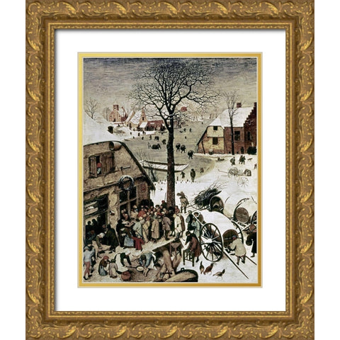 Census at Bethlehem - Detail Gold Ornate Wood Framed Art Print with Double Matting by Bruegel the Elder, Pieter