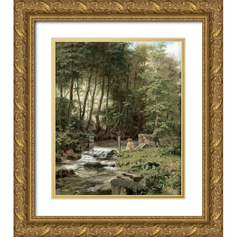 An Alpine Lake Landscape Gold Ornate Wood Framed Art Print with Double Matting by Buhler, Franz Xaver