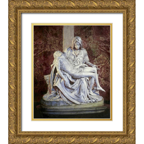 Pieta Gold Ornate Wood Framed Art Print with Double Matting by Michelangelo