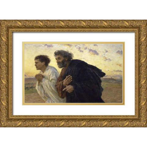 Disciples Peter and John Rushing To The Sepulcherthe Morning of The Resurrection Gold Ornate Wood Framed Art Print with Double Matting by Burnand, Eugene