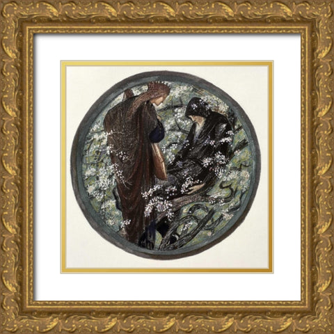 Witches Tree. Nimue Beguiling Merlin With Enchantment Gold Ornate Wood Framed Art Print with Double Matting by Burne-Jones, Sir Edward