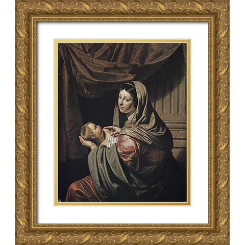 Madonna and Child Gold Ornate Wood Framed Art Print with Double Matting by Van Bylert, Jan
