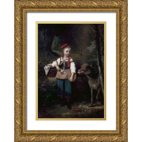 Little Red Riding Hood Gold Ornate Wood Framed Art Print with Double Matting by Cabaillot-Lassalle, Louis-Simon