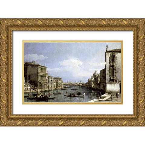 Grand Canal, Venice From Camp0 Di San Vio Gold Ornate Wood Framed Art Print with Double Matting by Canaletto