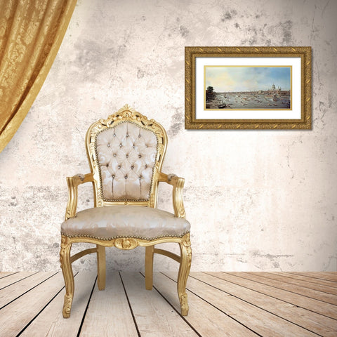 London and The Thames Gold Ornate Wood Framed Art Print with Double Matting by Canaletto