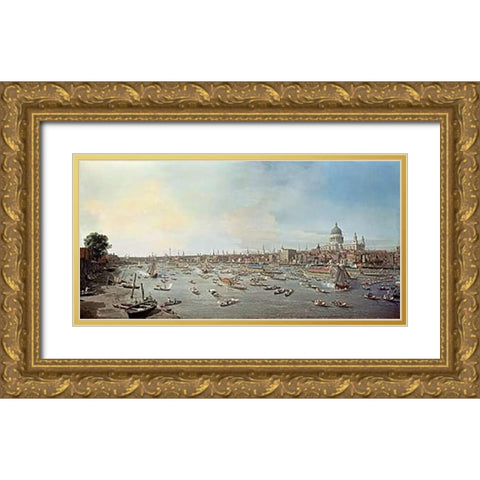 London and The Thames Gold Ornate Wood Framed Art Print with Double Matting by Canaletto