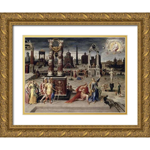 Augustus and The Tiburtine Sibyl Gold Ornate Wood Framed Art Print with Double Matting by Caron, Antoine
