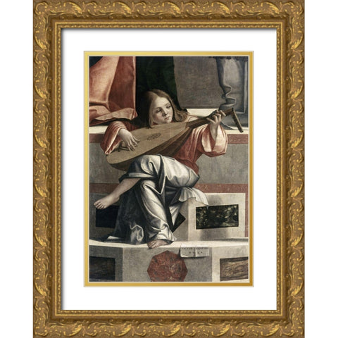 Child With a Lute Gold Ornate Wood Framed Art Print with Double Matting by Carpaccio, Vittore