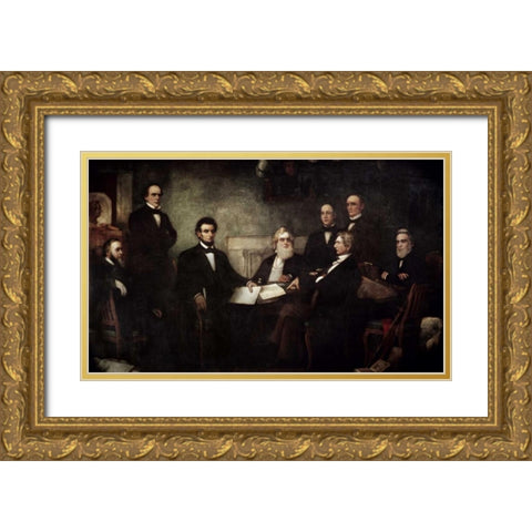 The First Reading of the Emancipation Proclamation Gold Ornate Wood Framed Art Print with Double Matting by Carpenter, Francis Bicknell