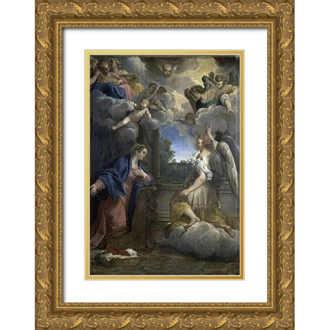 Annunciation Gold Ornate Wood Framed Art Print with Double Matting by Carracci, Agostino