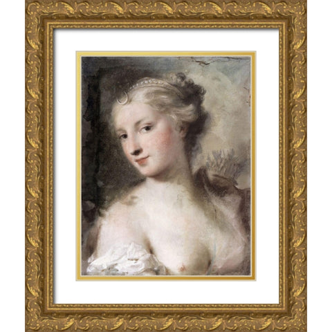 Diana Gold Ornate Wood Framed Art Print with Double Matting by Carriera, Rosalba