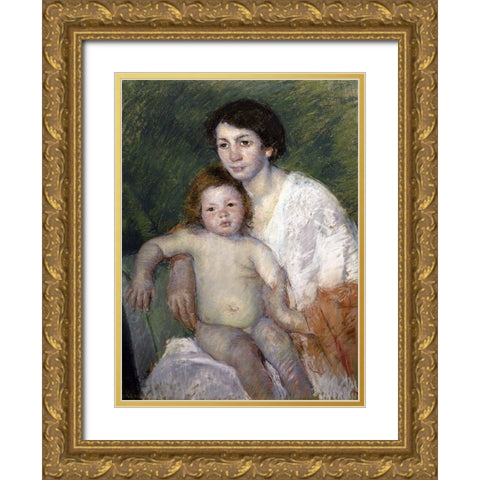 After the Babys Bath Gold Ornate Wood Framed Art Print with Double Matting by Cassatt, Mary