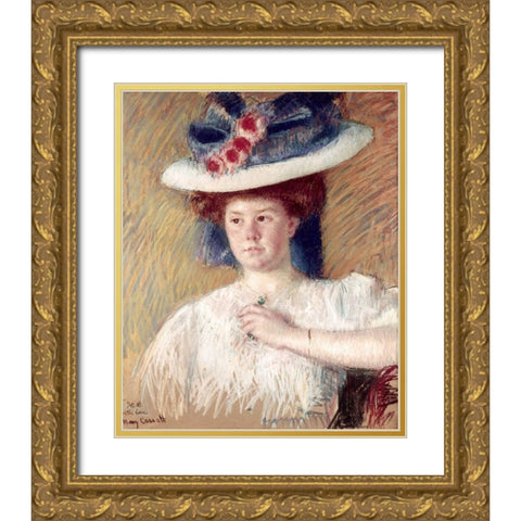 Portrait of Helen Sears Gold Ornate Wood Framed Art Print with Double Matting by Cassatt, Mary