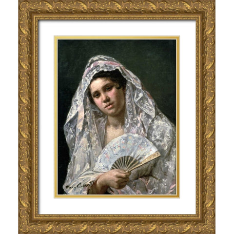 Spanish Dancer Gold Ornate Wood Framed Art Print with Double Matting by Cassatt, Mary