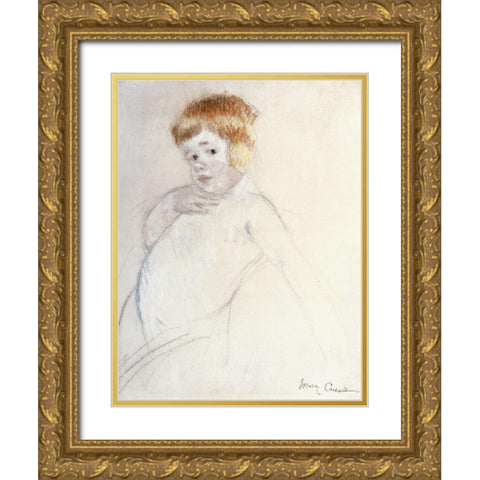 Study of the Baby for The Caress Gold Ornate Wood Framed Art Print with Double Matting by Cassatt, Mary