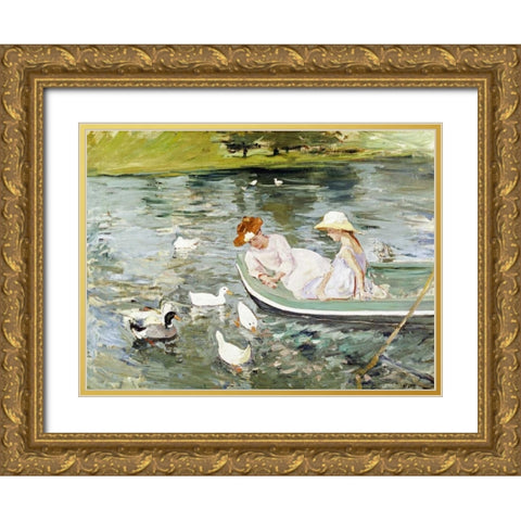 Summertime Gold Ornate Wood Framed Art Print with Double Matting by Cassatt, Mary