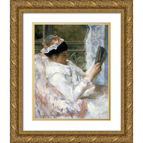 The Reader Gold Ornate Wood Framed Art Print with Double Matting by Cassatt, Mary