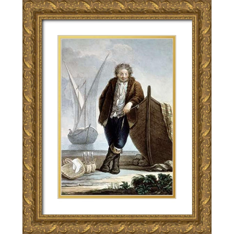 Sailor Leaning Against Boat Hullfrom Gold Ornate Wood Framed Art Print with Double Matting by Castelli, Costanzo
