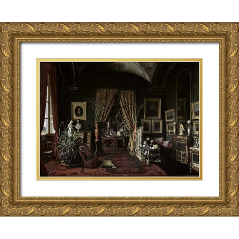 Empress Eugenie In The Salon at Tuileries Gold Ornate Wood Framed Art Print with Double Matting by Castiglione, Giuseppe
