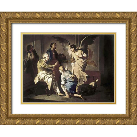 Farewell of Tobias Gold Ornate Wood Framed Art Print with Double Matting by Cavallino, Bernardo