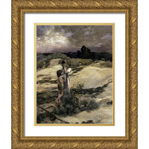 Hagar and Ishmael Gold Ornate Wood Framed Art Print with Double Matting by Cazin, Jean Charles