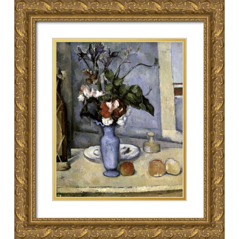 Blue Vase Gold Ornate Wood Framed Art Print with Double Matting by Cezanne, Paul