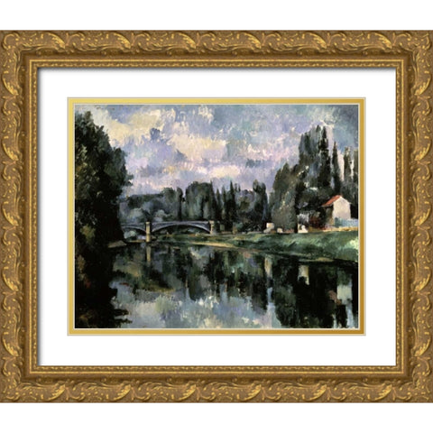 Bridge Over the Marne at Creteil Gold Ornate Wood Framed Art Print with Double Matting by Cezanne, Paul