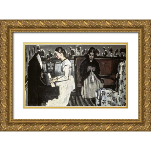 Girl at the Piano -The TannhÃ¤user Overture Gold Ornate Wood Framed Art Print with Double Matting by Cezanne, Paul
