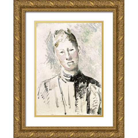 Madame Cezanne Gold Ornate Wood Framed Art Print with Double Matting by Cezanne, Paul