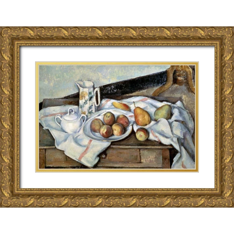 Peaches and Pears Gold Ornate Wood Framed Art Print with Double Matting by Cezanne, Paul